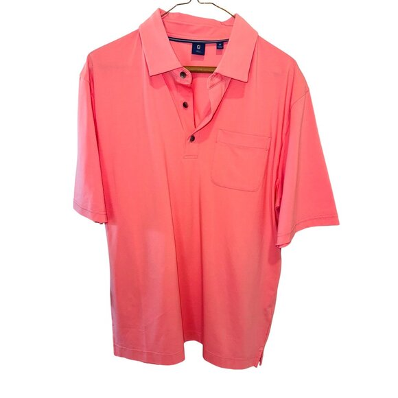 FootJoy Lisle Weather Print Self Collar Polo Pink Peach Golf Shirt Casual Top - Picture 1 of 8
